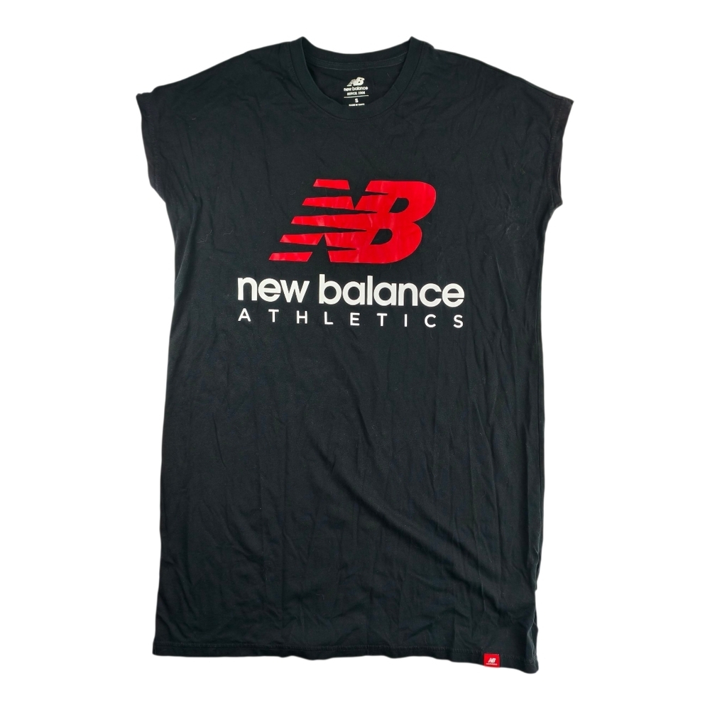 New Balance Athletics Sleeveless Tee Dress Long Tee Black Red Logo Women S